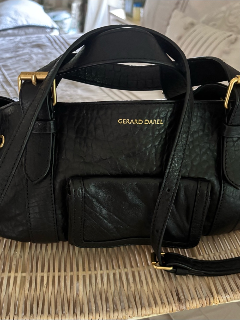 Gerard Darel Black Leather handbag with Gold Hardware - Picture 2 of 9
